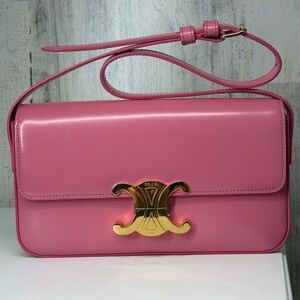 Celine Triomphe‎ Pink Calfskin Leather Shoulder Bag